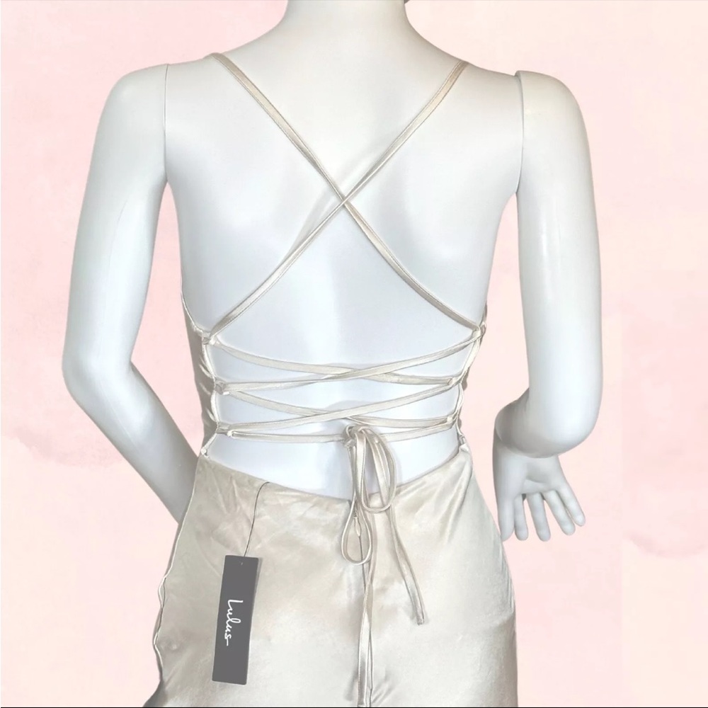 Elegant Cream Satin Slip Dress - Picture 2 of 5
